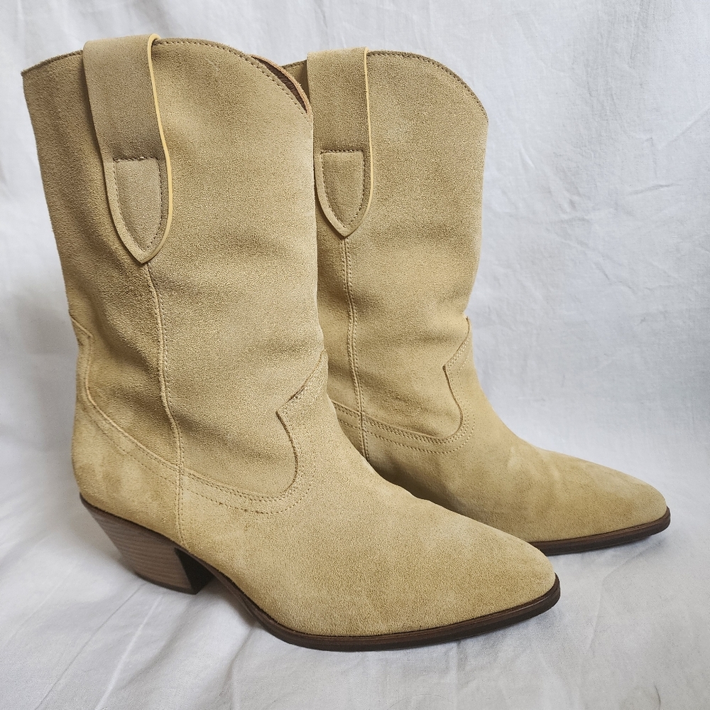 Charlotte Stone Roberta suede cowboy boot in Sand - W Sz 9